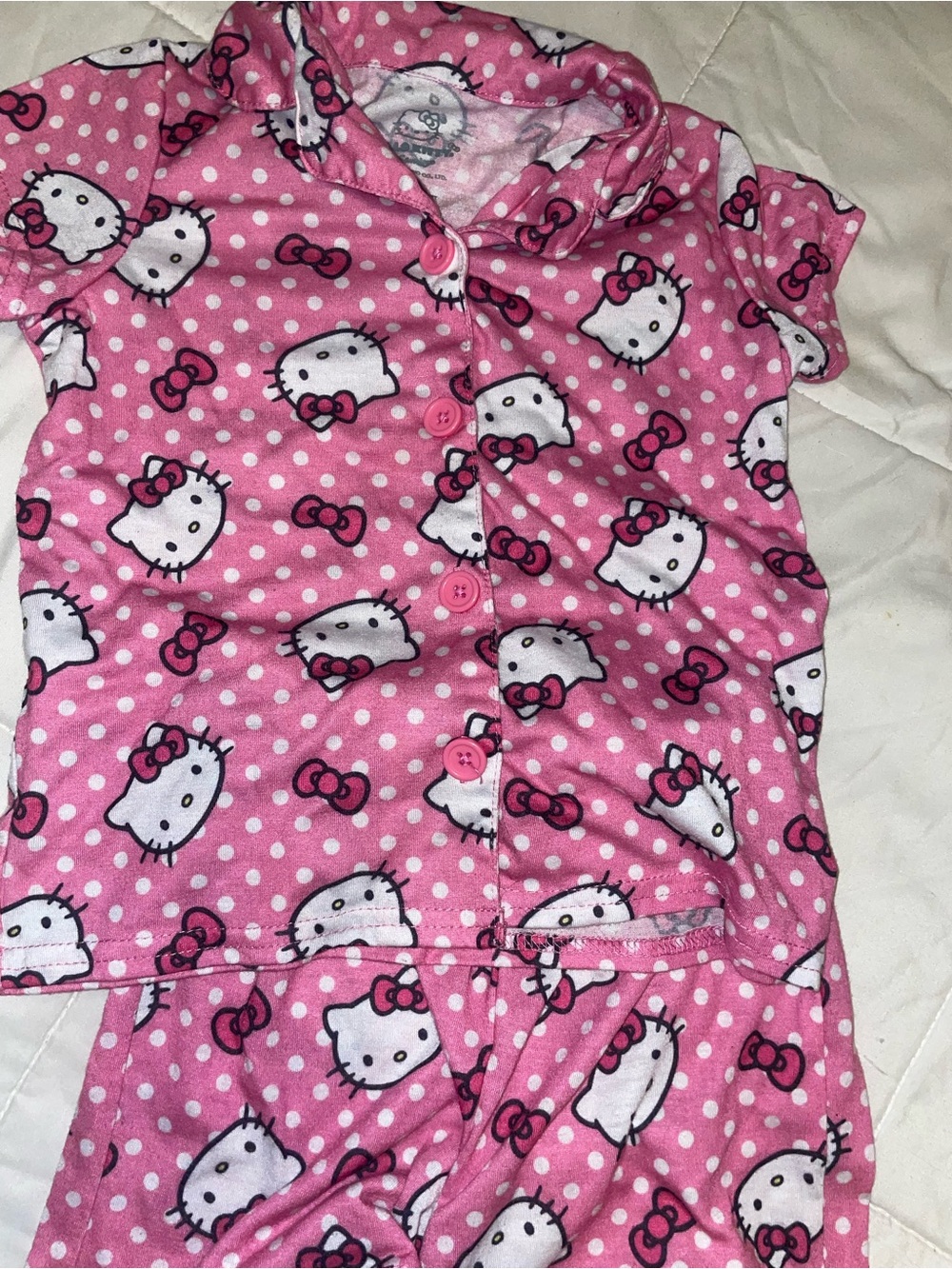Hello Kitty Pink and White Polka Dot Kids Pajama Top